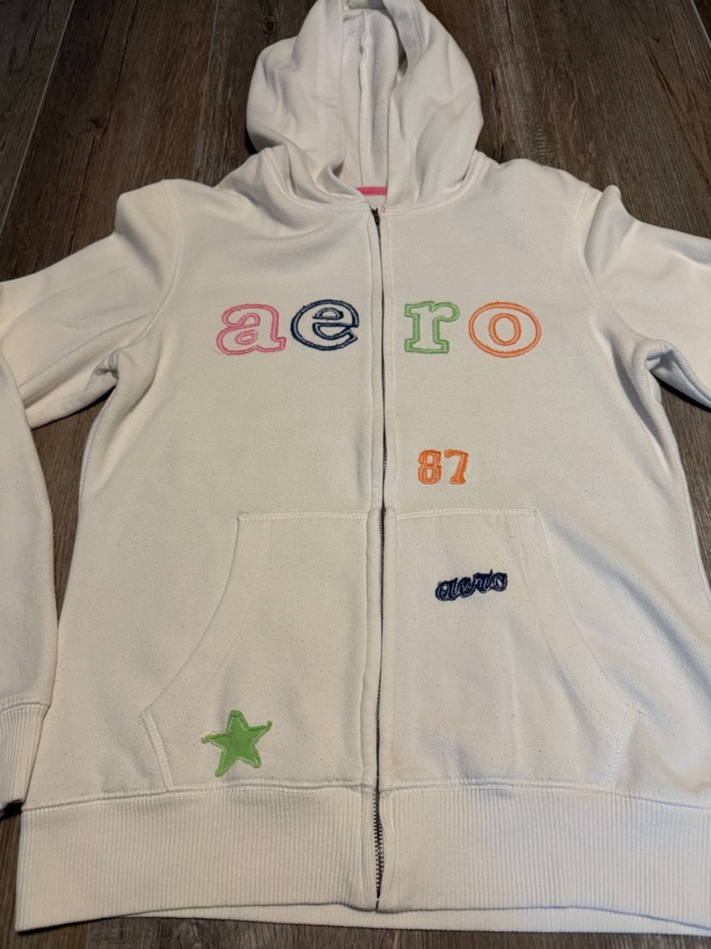 Aeropostale White Hooded Zip-Up Sweatshirt - Picture 3 of 6